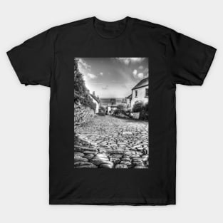 Clovelly, Downhill, Black And White T-Shirt